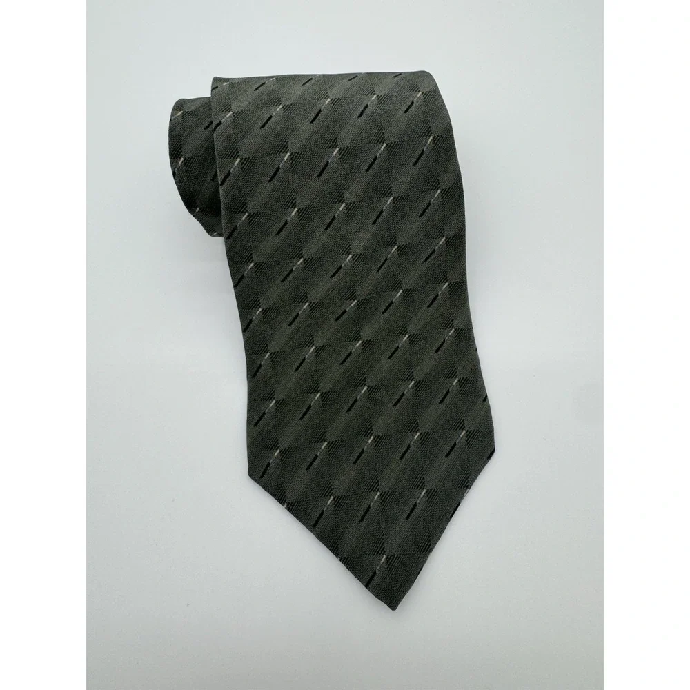 Bill Blass Silk Tie Green Geometric Pattern Classic Designer Necktie USA